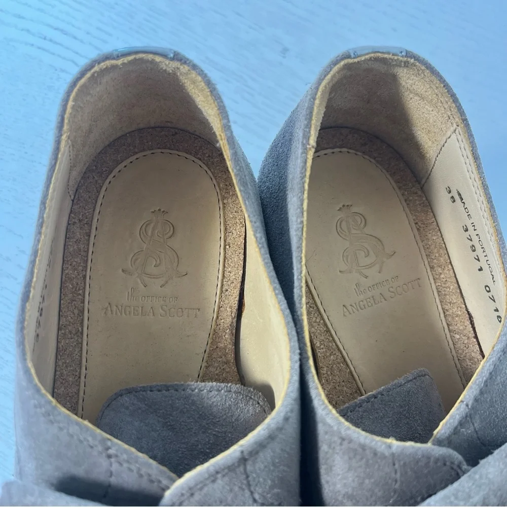 The Office Of Angela Scott Tan Suede Mr. Derby Wedge Oxford Size 38 US 8